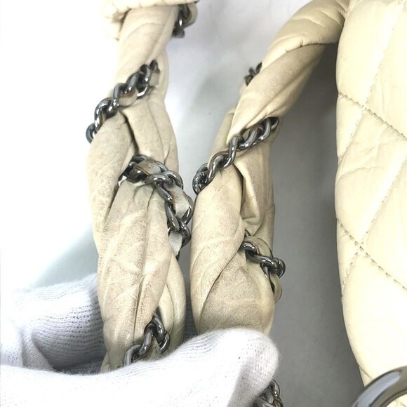 CHANEL Cream Leather Logo Boston Bag - Picture 10 of 16